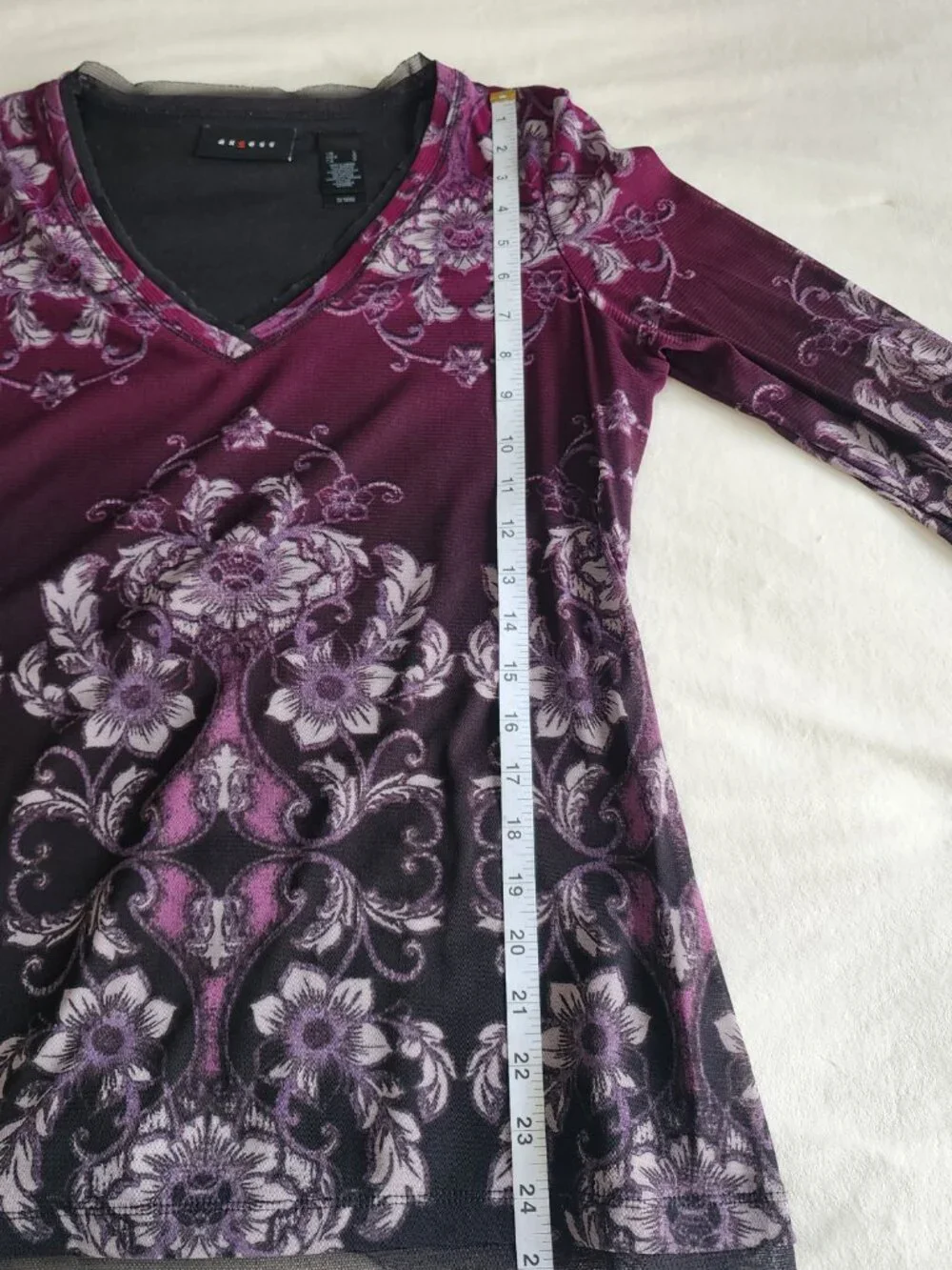 Y2K Axcess Purple Floral Women's L Fairycore Sheer Mesh Top - FLAW - Picture 7 of 15